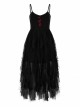Steam Punk Female Black Rose Mesh Stitching Long Dress