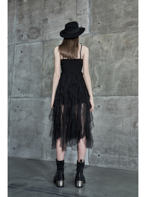 Steam Punk Female Black Rose Mesh Stitching Long Dress