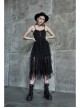 Steam Punk Female Black Rose Mesh Stitching Long Dress