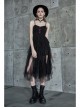 Steam Punk Female Black Rose Mesh Stitching Long Dress
