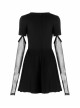 Steam Punk Female Black Hollow Moon Printed Dress With Mesh Gloves