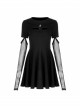Steam Punk Female Black Hollow Moon Printed Dress With Mesh Gloves