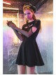 Steam Punk Female Black Hollow Moon Printed Dress With Mesh Gloves