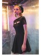 Steam Punk Female Black Hollow Moon Printed Dress With Mesh Gloves