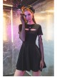 Steam Punk Female Black Hollow Moon Printed Dress With Mesh Gloves