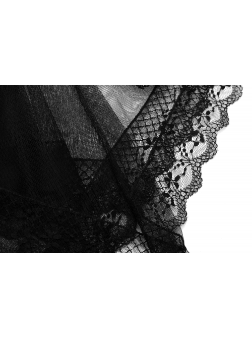 Steam Punk Female Black Mesh Stitching Pink Binding Long Skirt