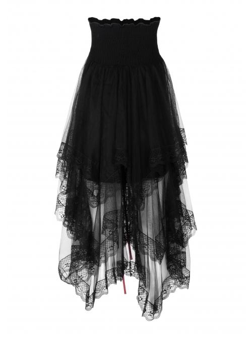 Steam Punk Female Black Mesh Stitching Pink Binding Long Skirt