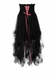 Steam Punk Female Black Mesh Stitching Pink Binding Long Skirt