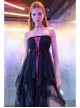 Steam Punk Female Black Mesh Stitching Pink Binding Long Skirt