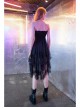 Steam Punk Female Black Mesh Stitching Pink Binding Long Skirt