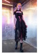 Steam Punk Female Black Mesh Stitching Pink Binding Long Skirt