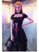 Steam Punk Female Black Mesh Stitching Pink Binding Long Skirt