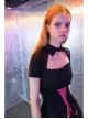 Steam Punk Female Black Mesh Stitching Pink Binding Long Skirt