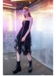 Steam Punk Female Black Mesh Stitching Pink Binding Long Skirt