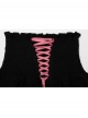 Steam Punk Female Black Mesh Stitching Pink Binding Long Skirt