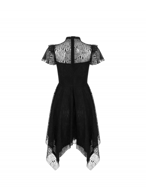 Steam Punk Female Black Lace Stitching Hollow Embroidered Dress