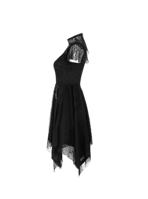 Steam Punk Female Black Lace Stitching Hollow Embroidered Dress