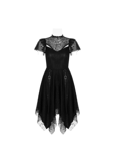 Steam Punk Female Black Lace Stitching Hollow Embroidered Dress