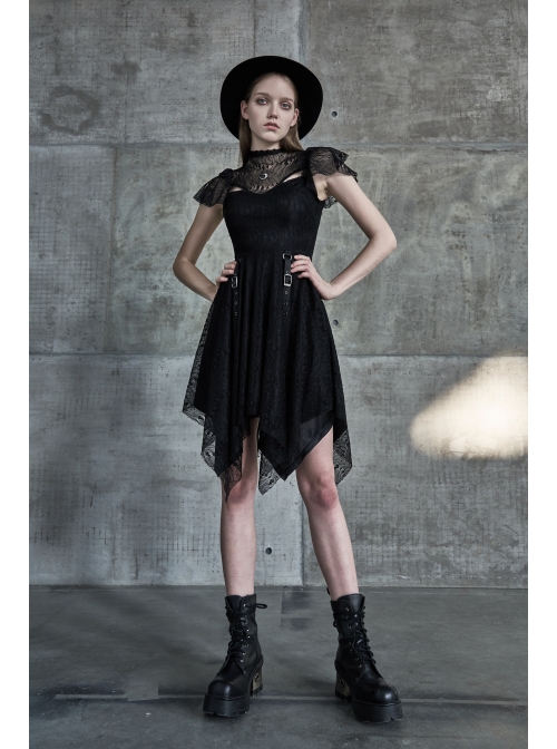 Steam Punk Female Black Lace Stitching Hollow Embroidered Dress