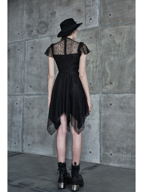 Steam Punk Female Black Lace Stitching Hollow Embroidered Dress