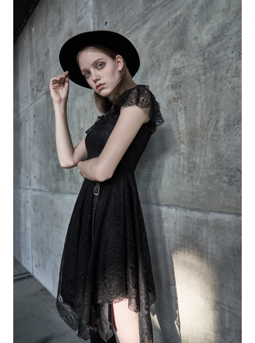 Steam Punk Female Black Lace Stitching Hollow Embroidered Dress