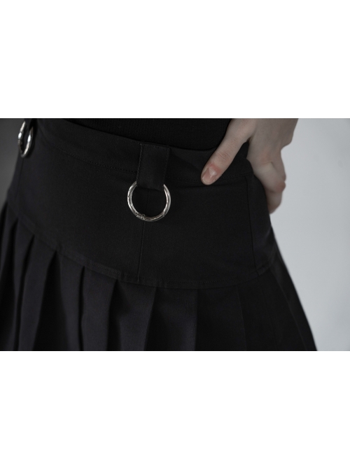 Steam Punk Female Casual Black Grey Double Layers Pleated Skirt