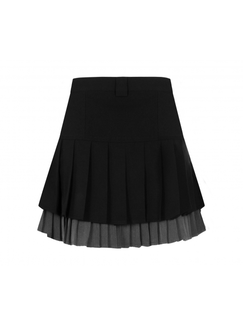 Steam Punk Female Casual Black Grey Double Layers Pleated Skirt