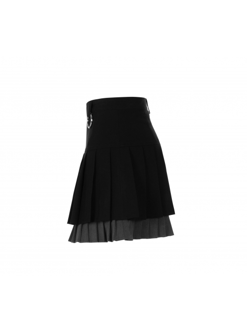 Steam Punk Female Casual Black Grey Double Layers Pleated Skirt