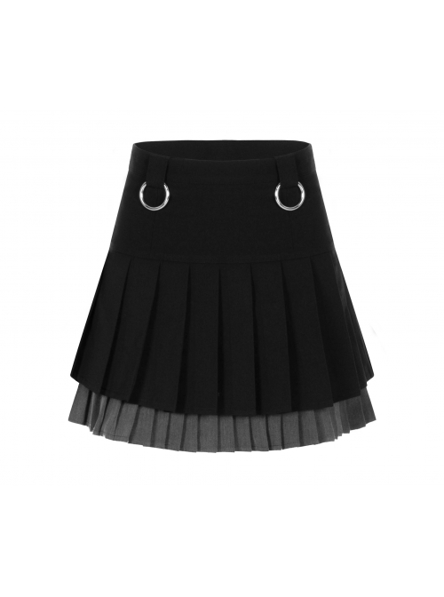 Steam Punk Female Casual Black Grey Double Layers Pleated Skirt