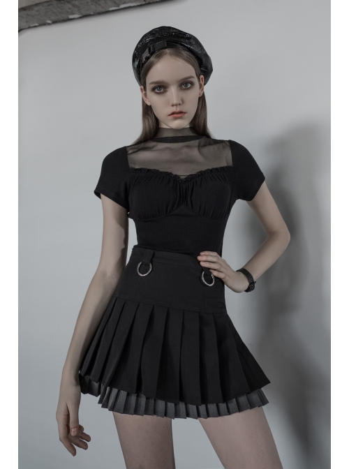Steam Punk Female Casual Black Grey Double Layers Pleated Skirt