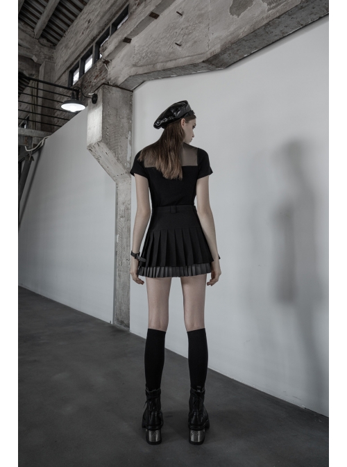 Steam Punk Female Casual Black Grey Double Layers Pleated Skirt