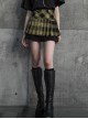 Steam Punk Female Black Yellow Lattice Double Layers Pleated Skirt