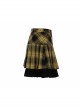 Steam Punk Female Black Yellow Lattice Double Layers Pleated Skirt