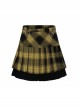 Steam Punk Female Black Yellow Lattice Double Layers Pleated Skirt