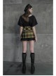 Steam Punk Female Black Yellow Lattice Double Layers Pleated Skirt
