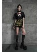 Steam Punk Female Black Yellow Lattice Double Layers Pleated Skirt