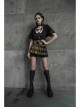 Steam Punk Female Black Yellow Lattice Double Layers Pleated Skirt