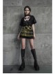 Steam Punk Female Black Yellow Lattice Double Layers Pleated Skirt