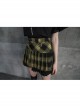 Steam Punk Female Black Yellow Lattice Double Layers Pleated Skirt