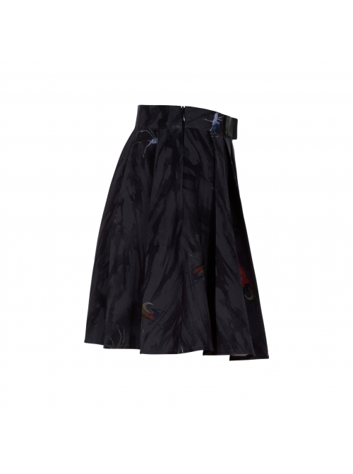 Steam Punk Female Casual Black Chinese Painting Decorated Pleated Skirt