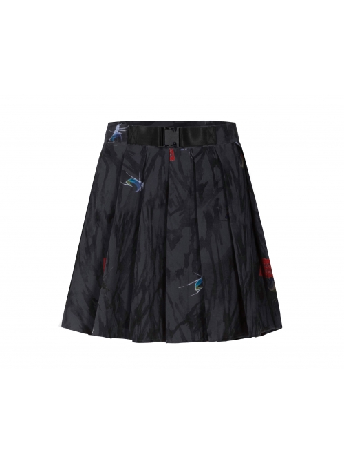 Steam Punk Female Casual Black Chinese Painting Decorated Pleated Skirt