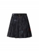 Steam Punk Female Casual Black Chinese Painting Decorated Pleated Skirt