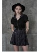 Steam Punk Female Casual Black Chinese Painting Decorated Pleated Skirt