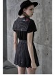 Steam Punk Female Casual Black Chinese Painting Decorated Pleated Skirt