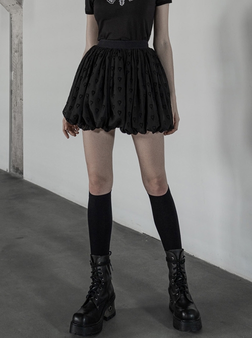 Steam Punk Female Black Cute Heart Printed Belted Bud Skirt