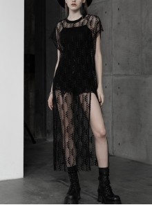 Steam Punk Female Black Lace Transparent Split Long Dress