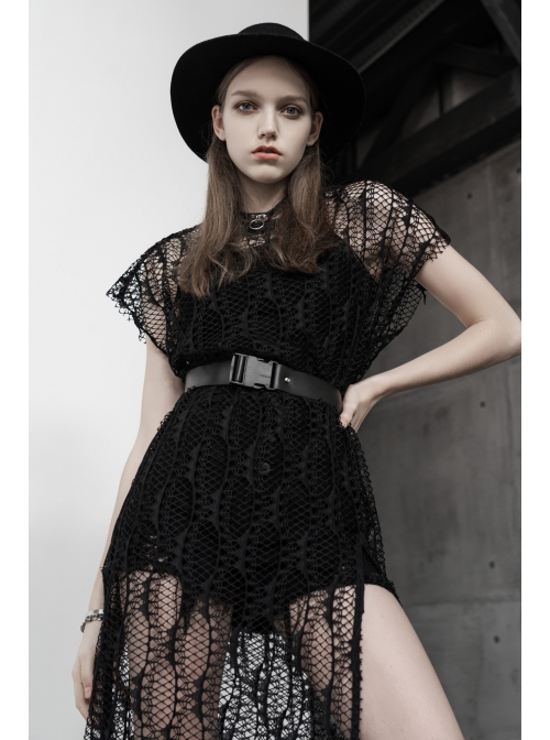 Steam Punk Female Black Lace Transparent Split Long Dress