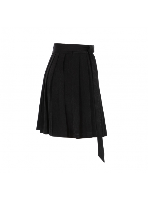 Steam Punk Female Casual Black Strap Buckle Pleated Skirt