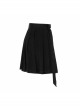 Steam Punk Female Casual Black Strap Buckle Pleated Skirt