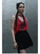 Steam Punk Female Casual Black Strap Buckle Pleated Skirt